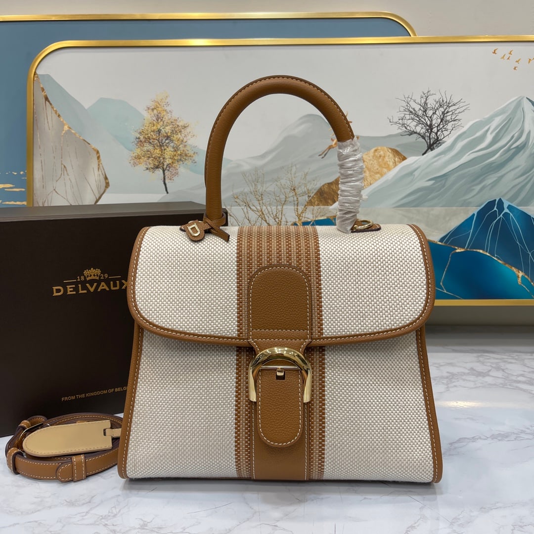 Delvaux: Limited edition Belgian Delvaux Brillant classic bag in caramel-colored woven fabric! This limited-edition traditional handcrafted bag features a combination of silk, linen, and cowhide woven leather.
