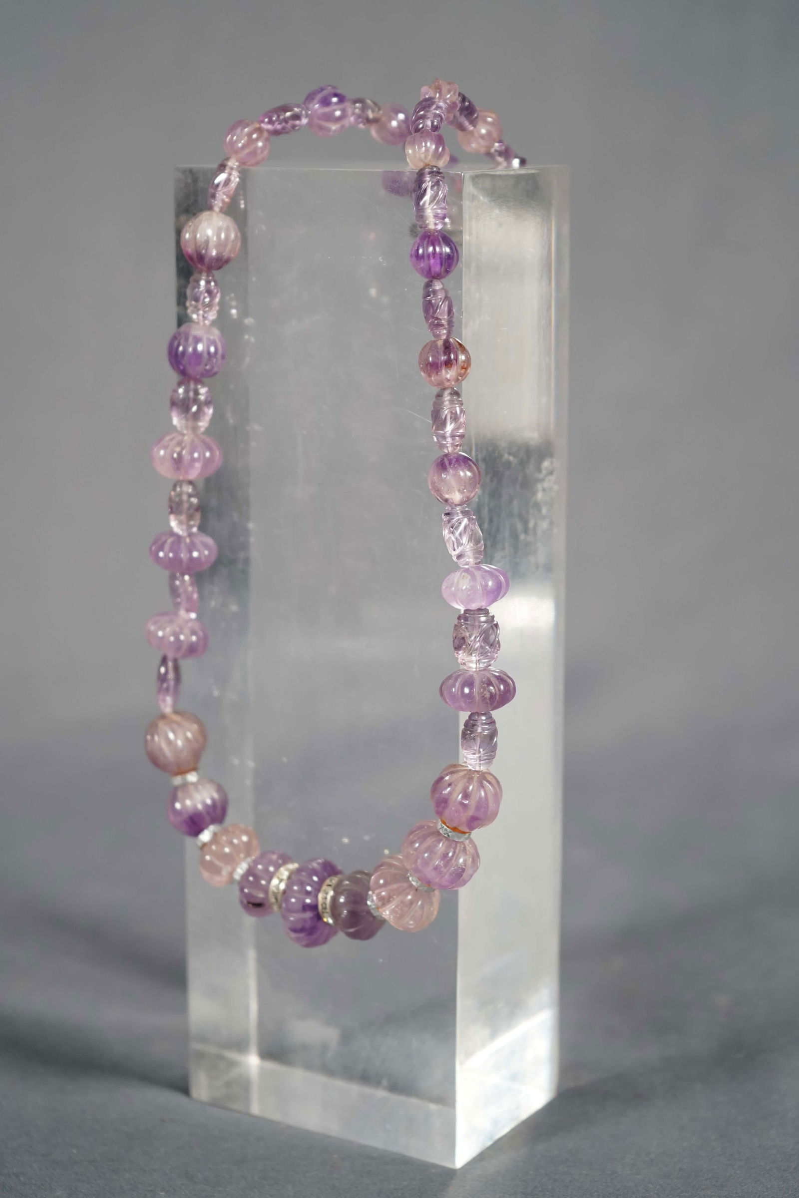 Vintage Nature Amethyst Carved Melon-Shaped Beads Necklace (1 of 6)