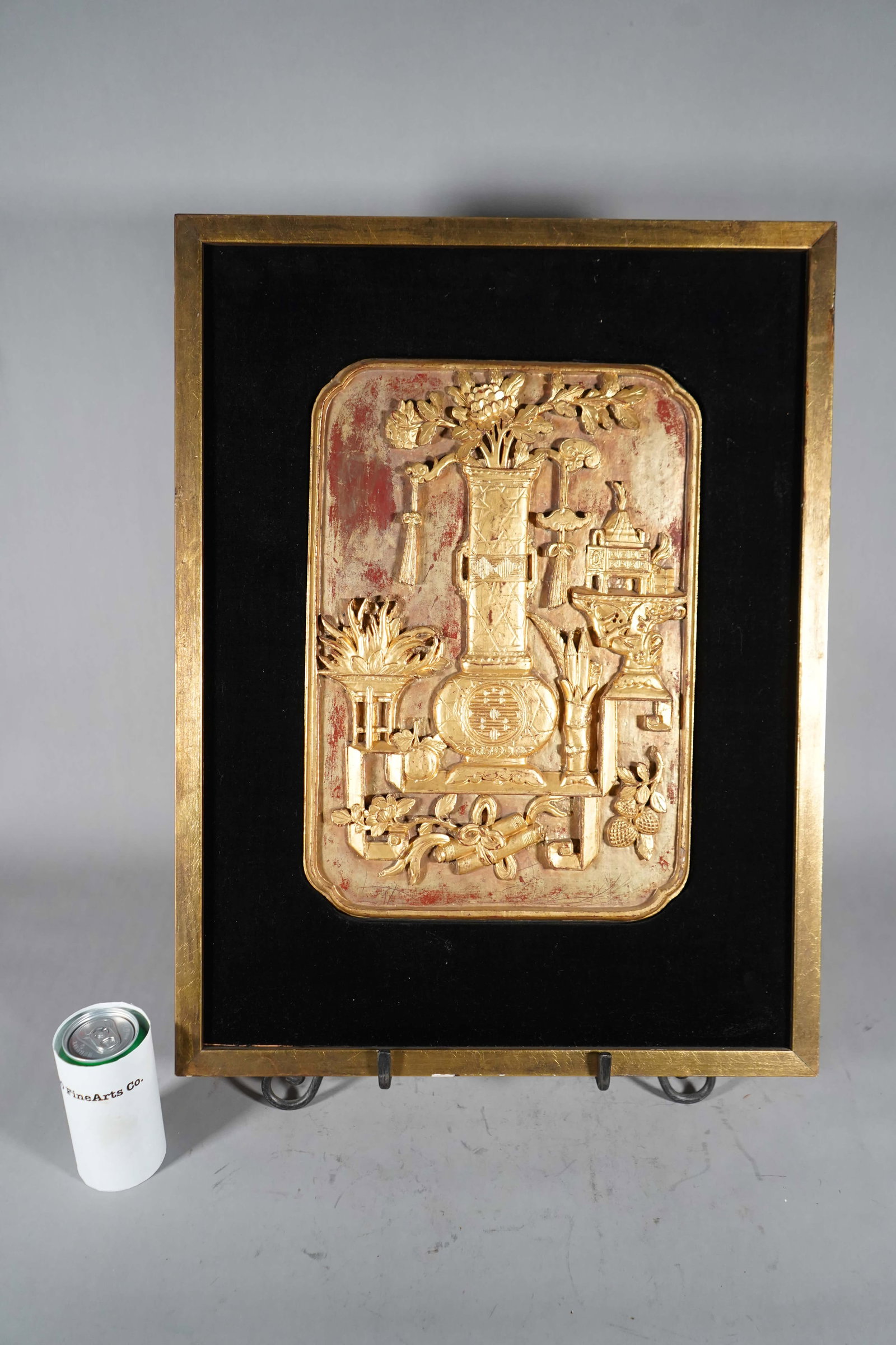 Excellent Chinese Vintage Wood Carved Gold Cinnabar Lacquer Four Season Floral Wall Panel (1 of 6)