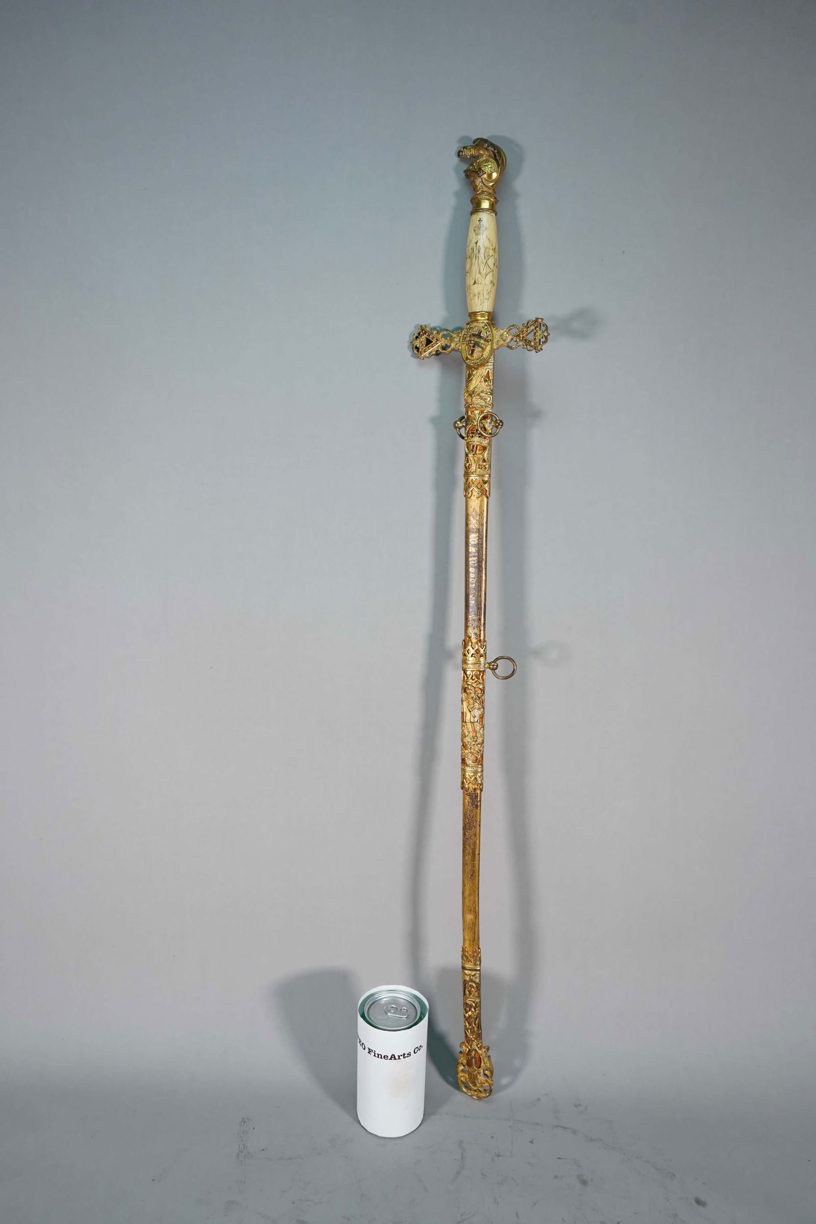 19th Century Masonic Knights Templar Sword with Bone Carved Handle: 19th Century Masonic Knights Templar Sword with Bone Carved Handle. (Stand not Included). 37" L