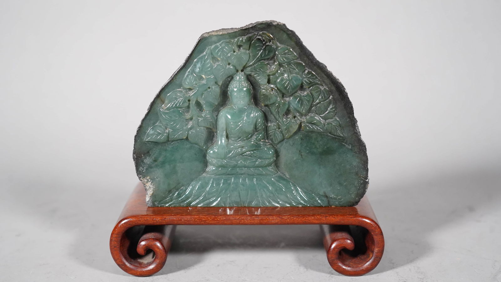 Natural Spinach Jade Carved Buddha under the Bodhi Tree (1 of 6)