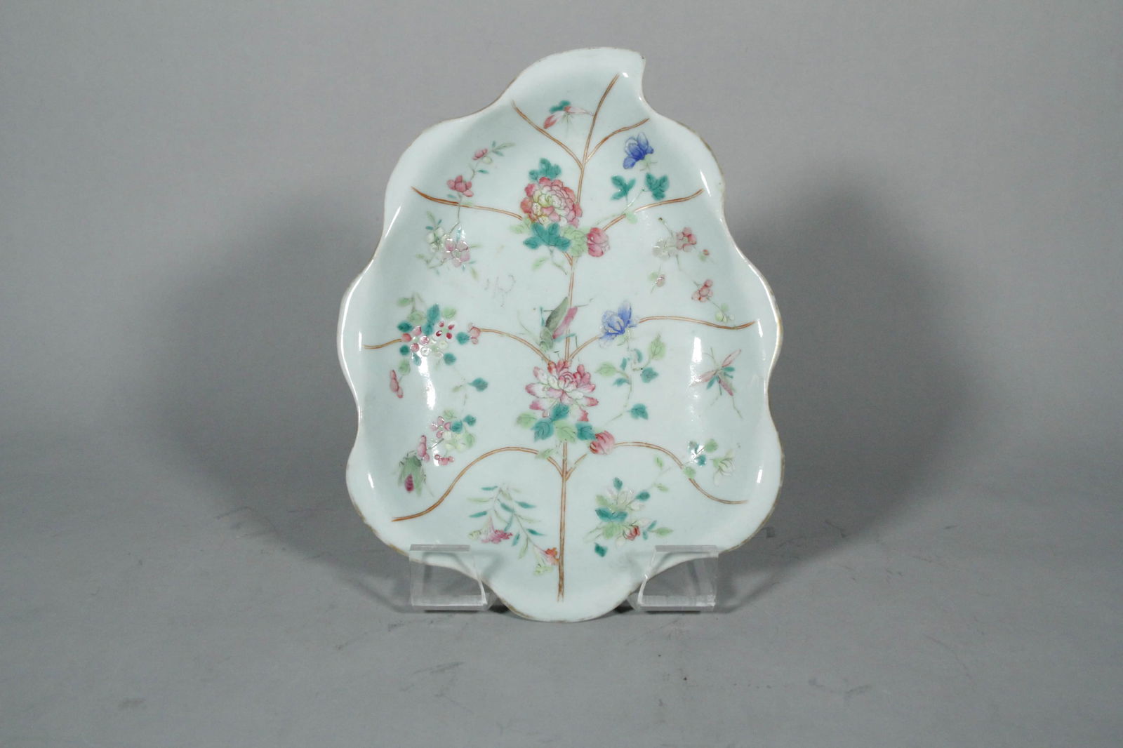 19th Century Chinese Antique Celadon Famille Rose "Leaf" Dish (1 of 6)