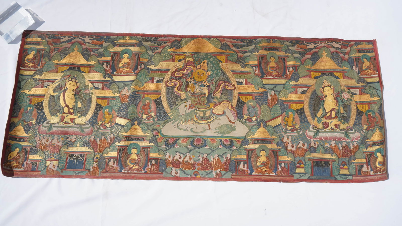 A Large Antique Tibetan Buddhist Thangka Hand Painting on the Ox Leather, Blessing by Tibetan Lama (1 of 6)