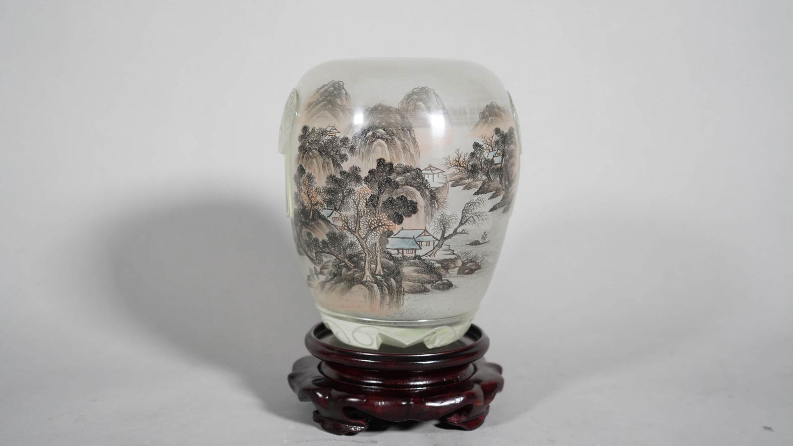Rare Antique Peking Crystal Glass with Interior Painted Landscape Vase (1 of 6)