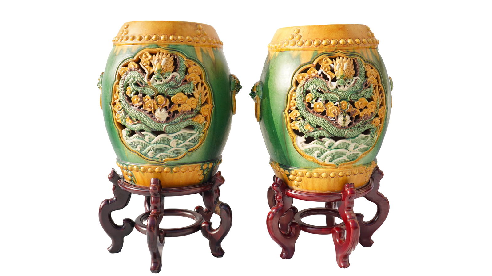 Pair of Vintage Sancai Glazed Ceramic Garden Drum Stools (1 of 6)
