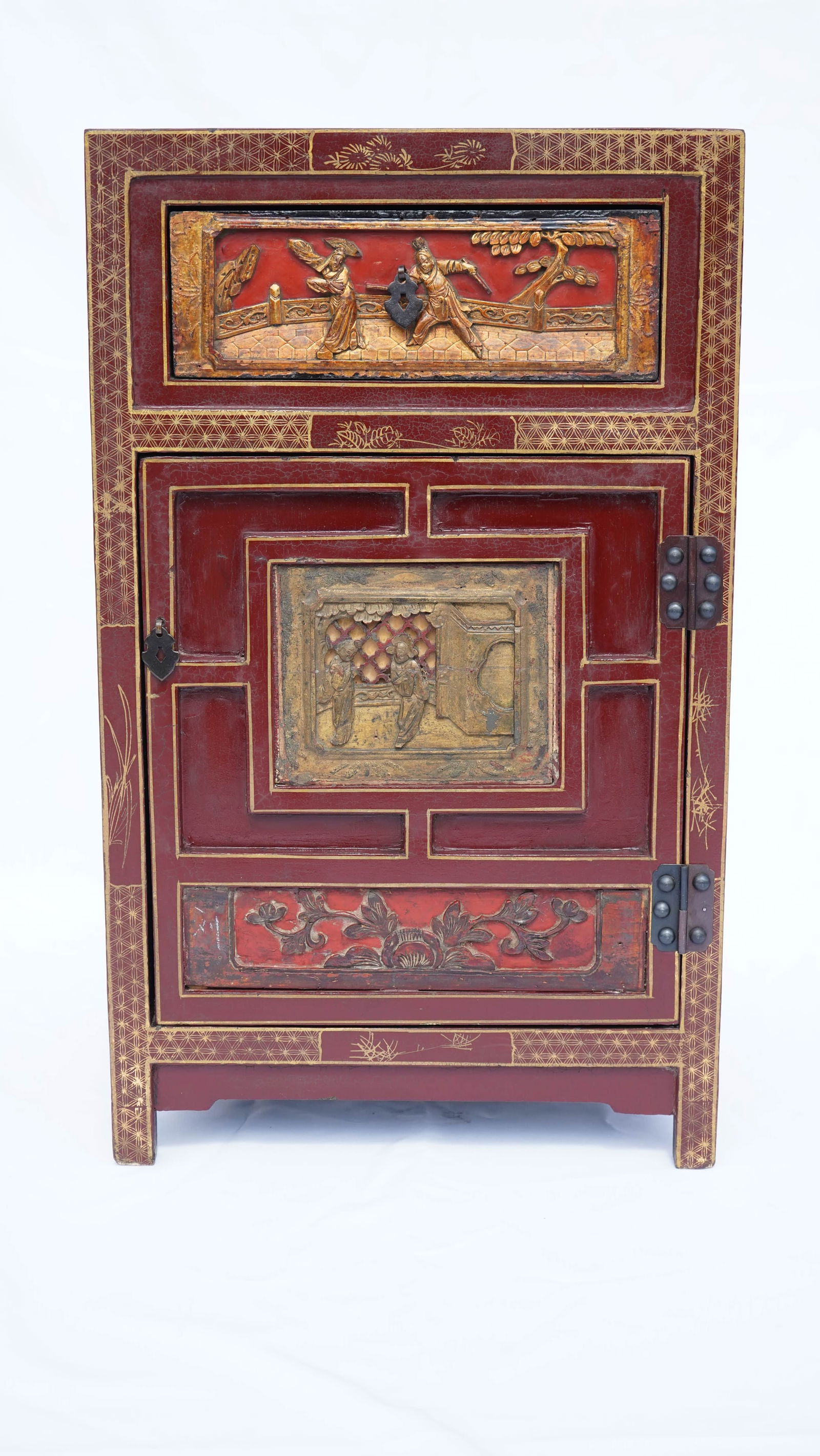 Antique Chinese Red Lacquer Painted Wood Cabinet (1 of 6)
