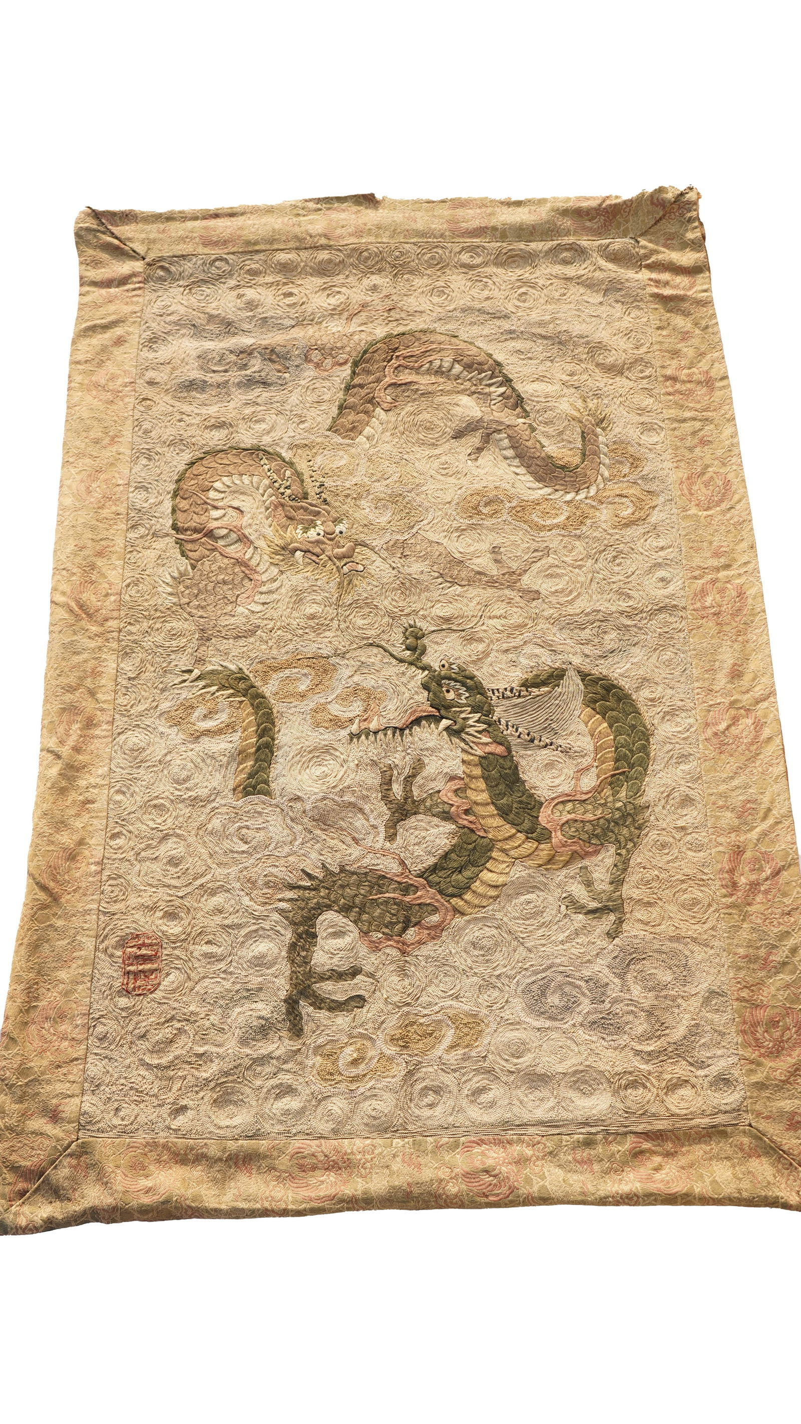 Asian Antique Double-Dragon Embroidery Silk Roll (1 of 10)