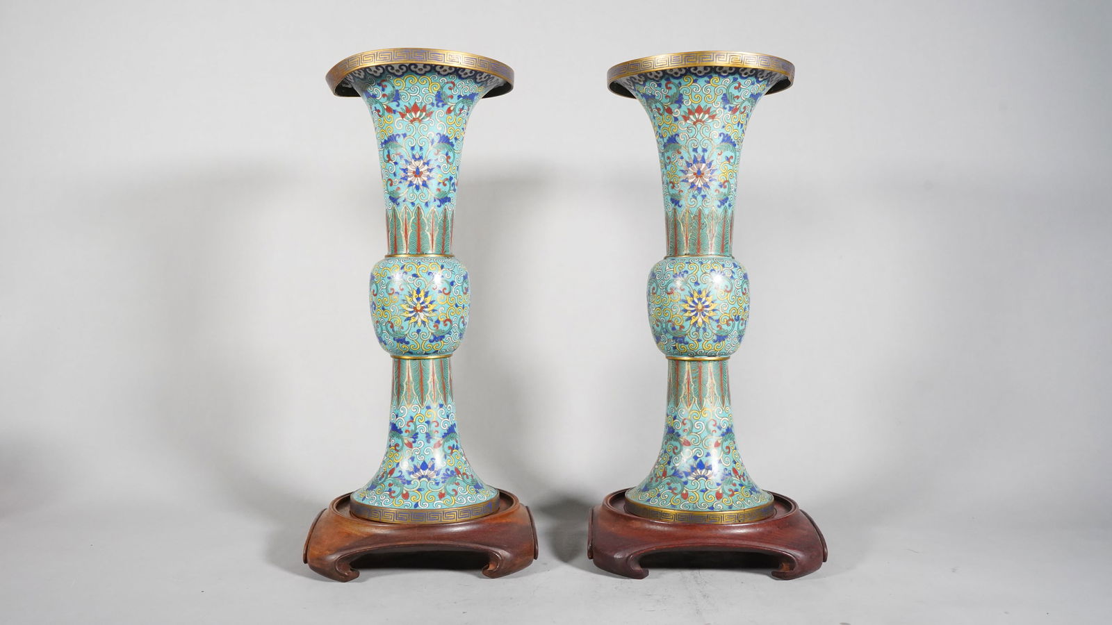 Pair of 19th Century Chinese Royal Palace Old Copper Cloisonne Enamel Flower Goblet Vases (1 of 6)