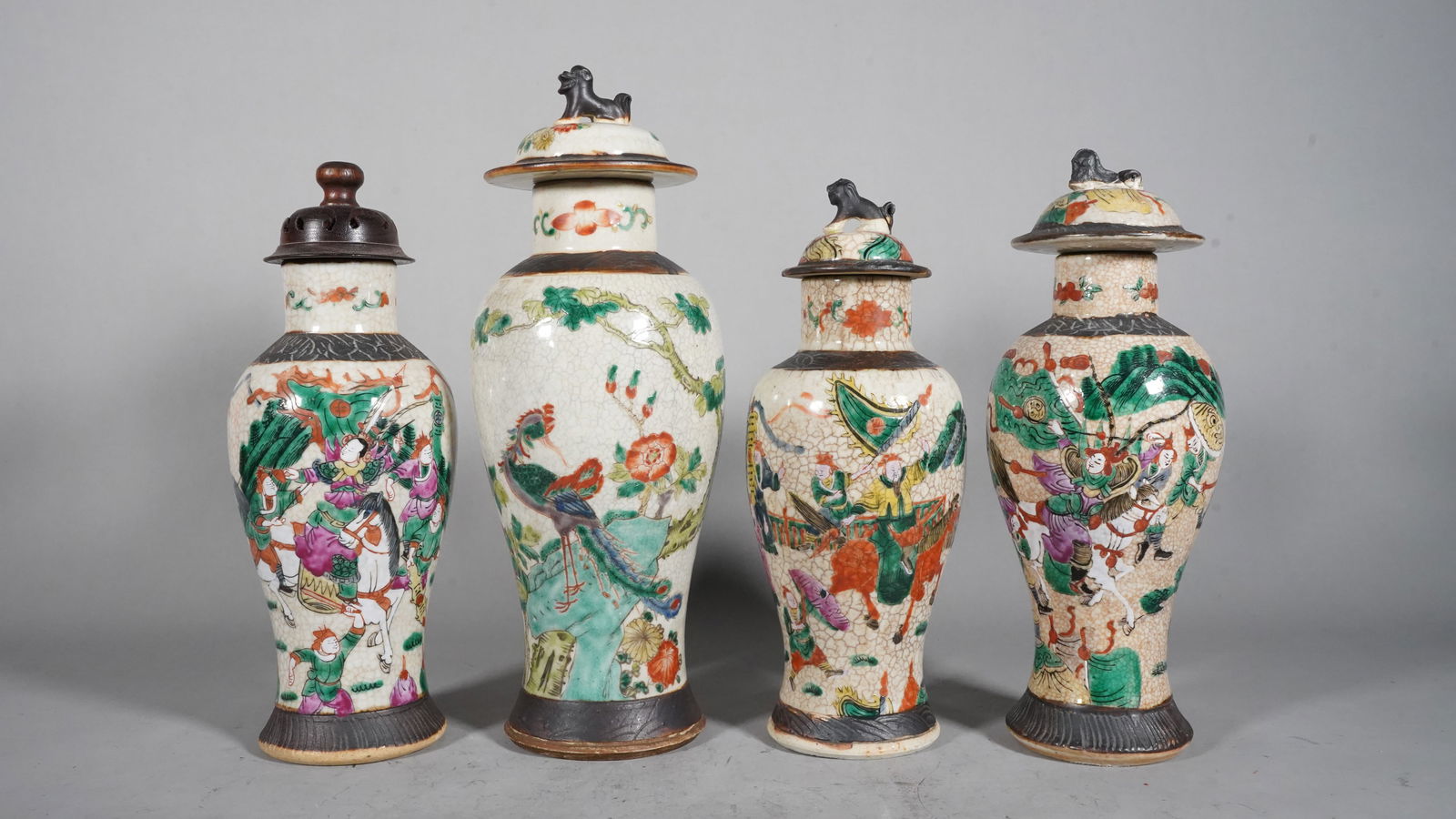 Group of 4 Chinese Antique Famille Rose Cackle Glaze Porcelain Vases (1 of 6)