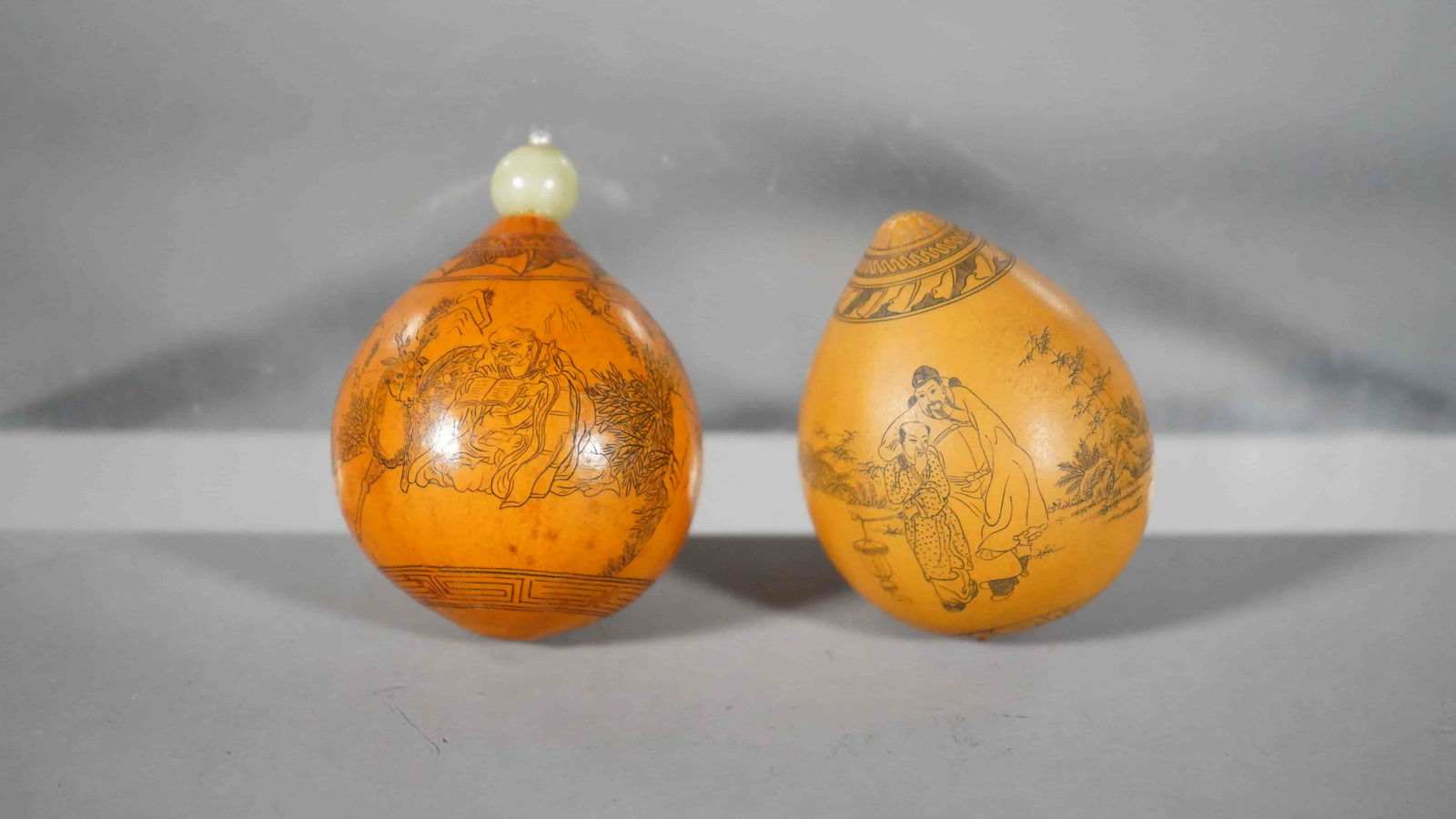 Two Mini Gourd Crafts with Finely Hand Carved Landscapes & Figures (1 of 6)