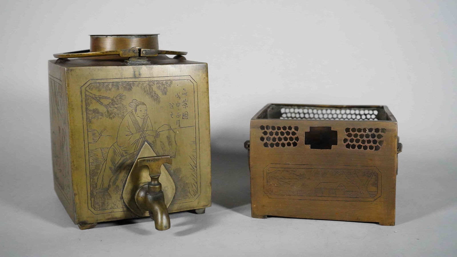 Antique Chinoiserie Engraved Brass Samovar Teapot (1 of 7)