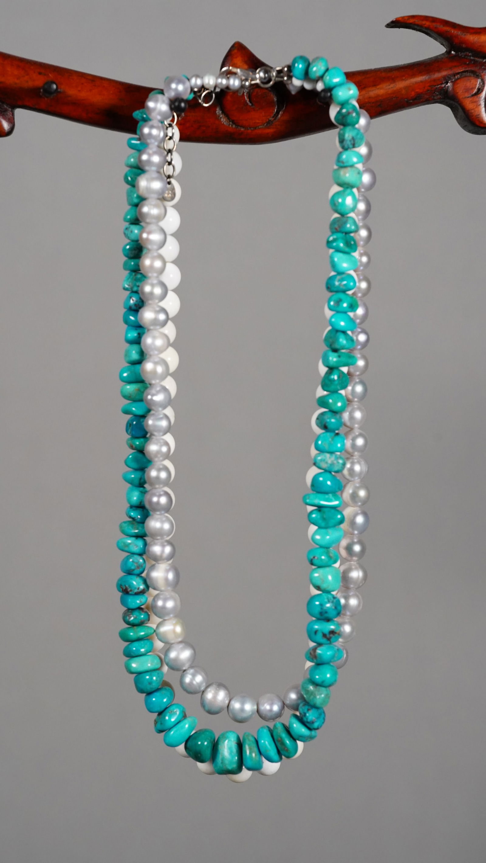 A Customized Luxury Triple Nature Turquoise, Pearl and Jade Beaded Statement Necklace (1 of 6)