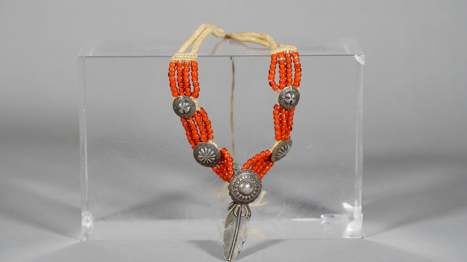 A Vintage "Mary Hancock Doug" Native American Sterling Silver & Red Beads Necklace (1 of 6)