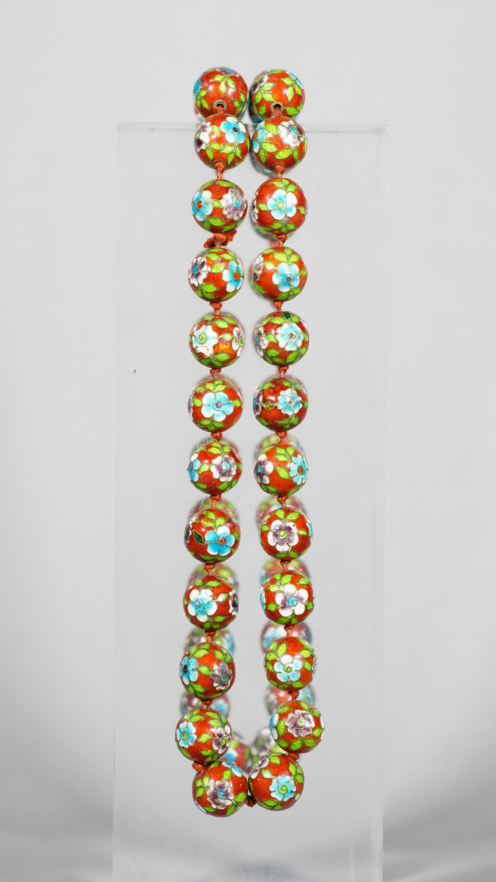 Vintage Colorful Red Chinese Cloisonne Enamel Beads Necklace (1 of 6)