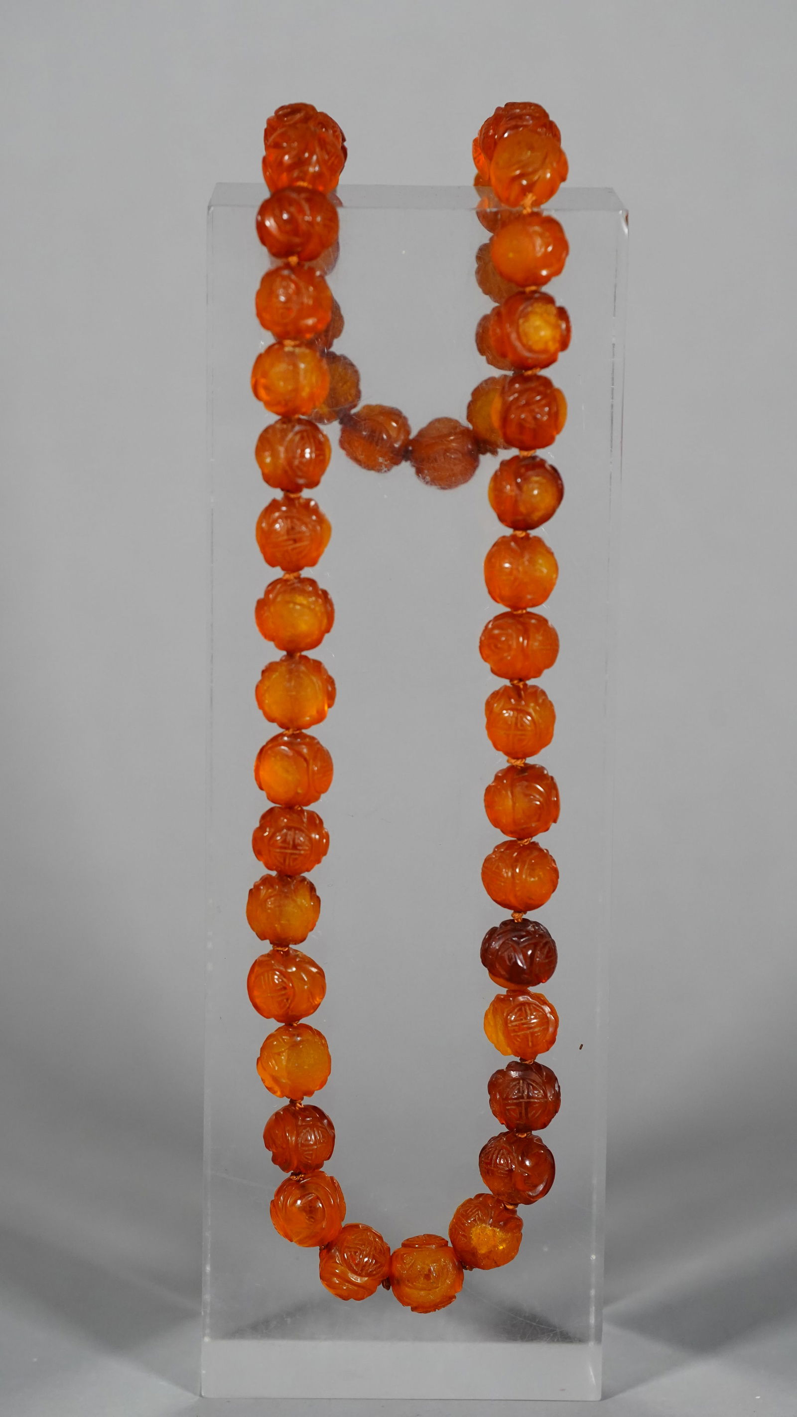 Antique Traditional Chinese Elements Carved Amber Beads Prayer Necklace (1 of 6)