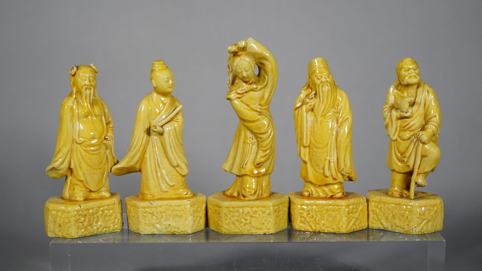 Five Chinese Antique Yellow Glaze Porcelain Figures Statue (1 of 6)