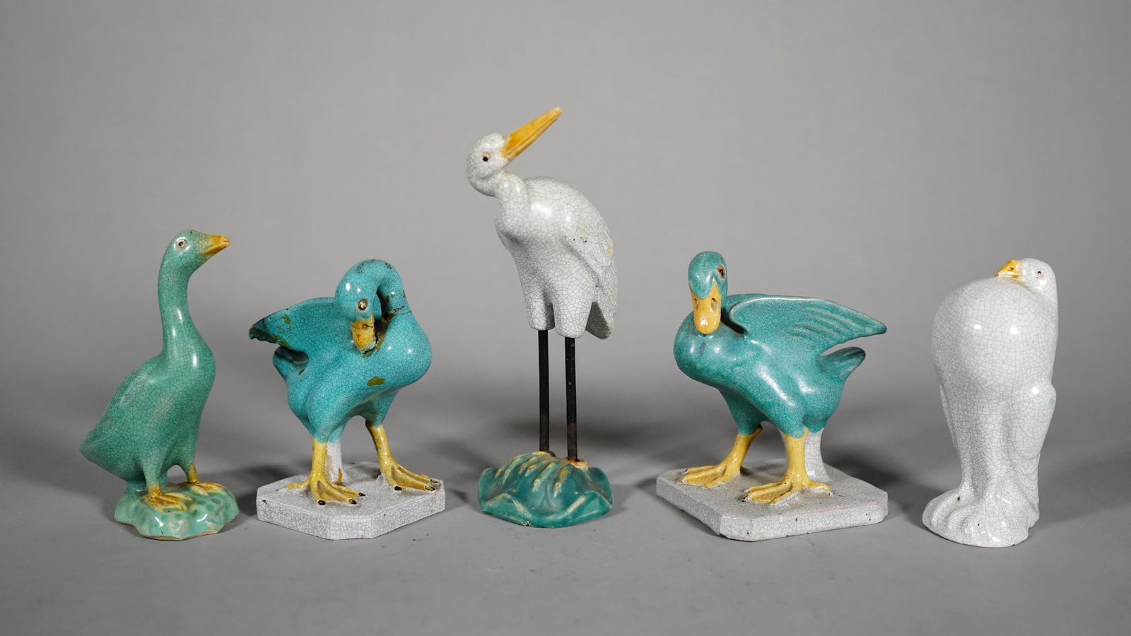 Group of 5 Antique Chinese Cracked Porcelain Figure Of Goose, Crane & Pigeon (1 of 6)