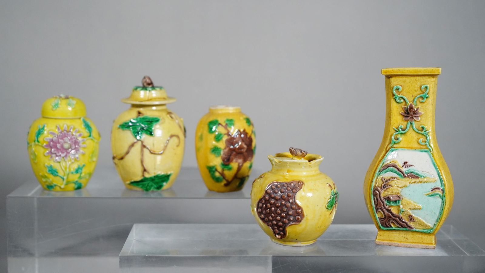 Group of 5 Antique Chinese Ceramic Embossed Ginger Jars & Vases (1 of 6)