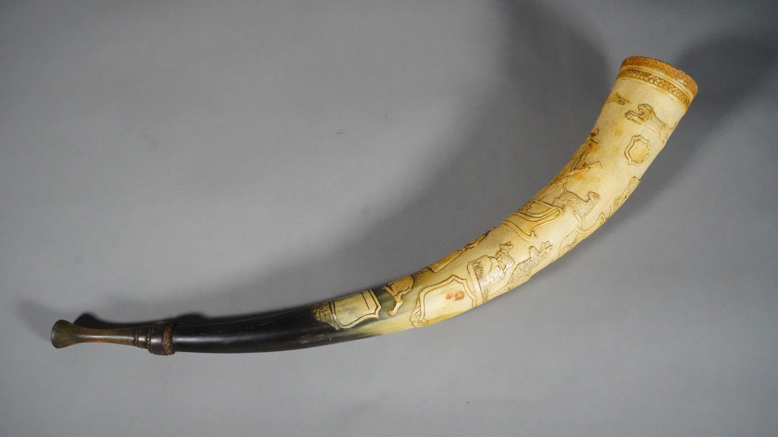 A Large Vintage Viking Genuine Blow Horn with Hand Engraved Hunting Scene (1 of 6)