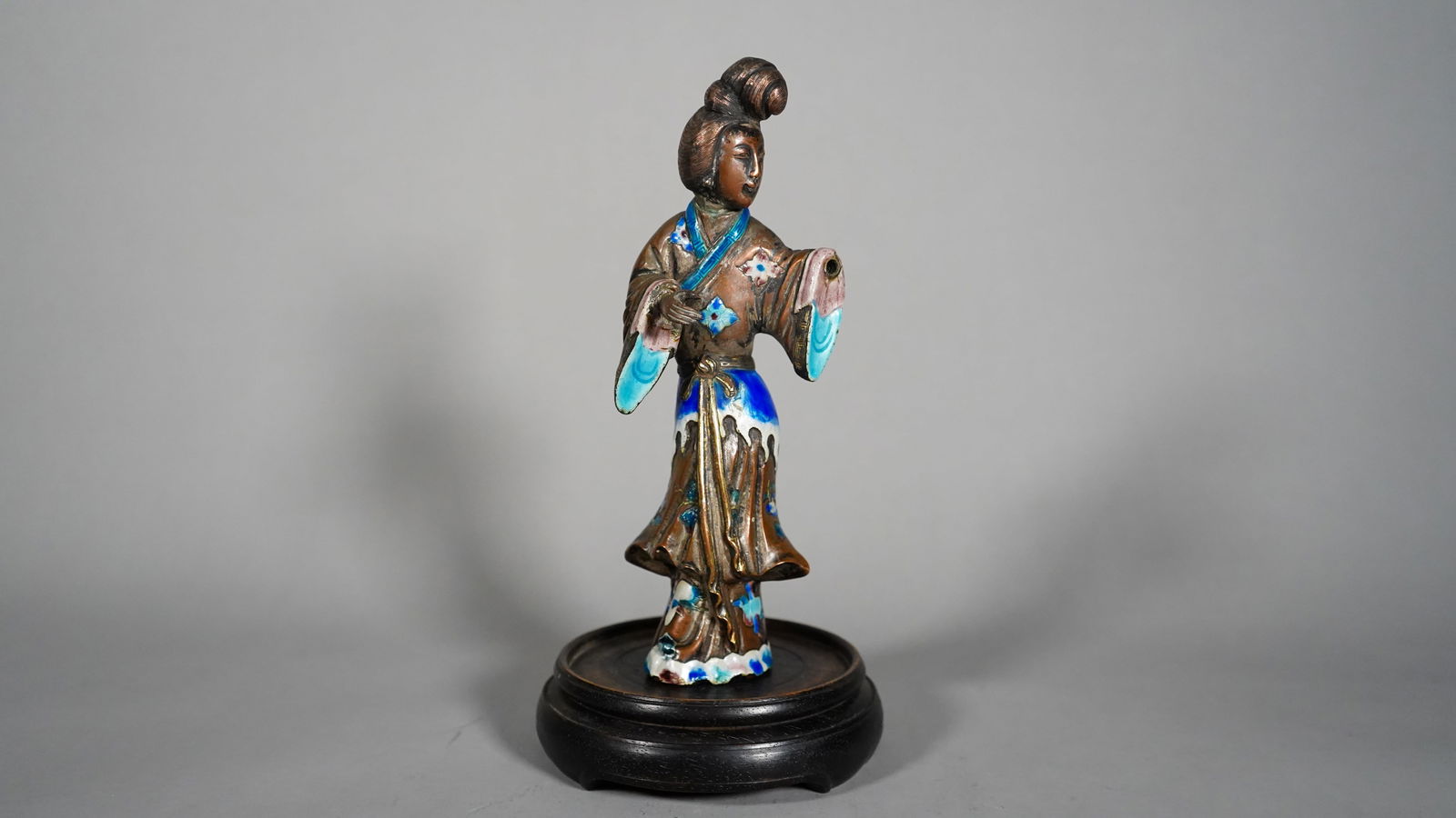 Lovely Chinese Antique Silver on Brass Cloisonne Enamel Female Figure Statue (1 of 6)