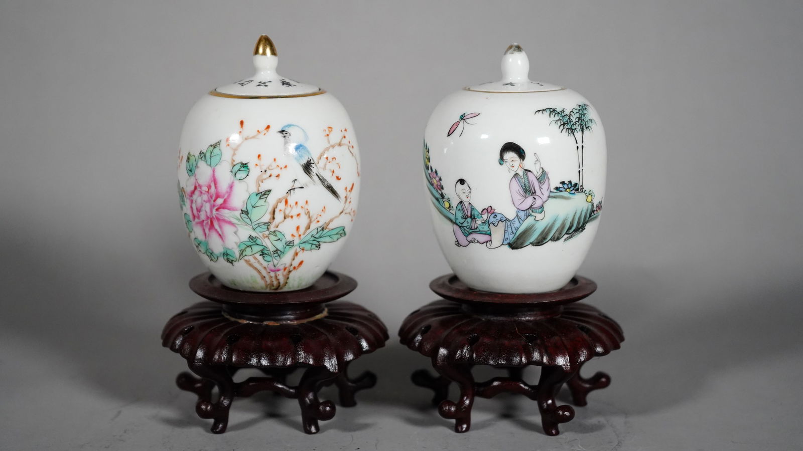 Two Antique Chinese Famille Rose Porcelain Ginger Jars (1 of 6)