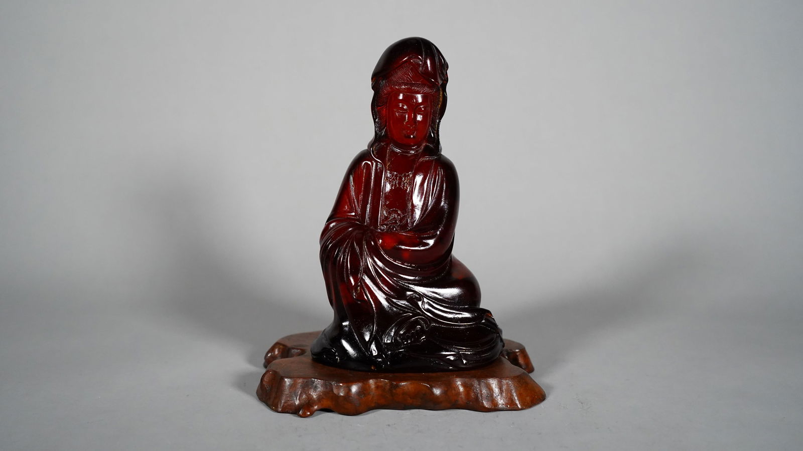Antique Chinese Dark Cherry Amber Kwan-Yin Goddess Figure Statue (1 of 6)