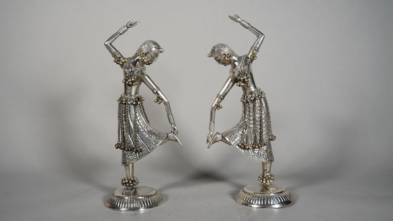 Pair of Hand Engraved Decorative Solid Silver Dancing Women Statues (1 of 6)