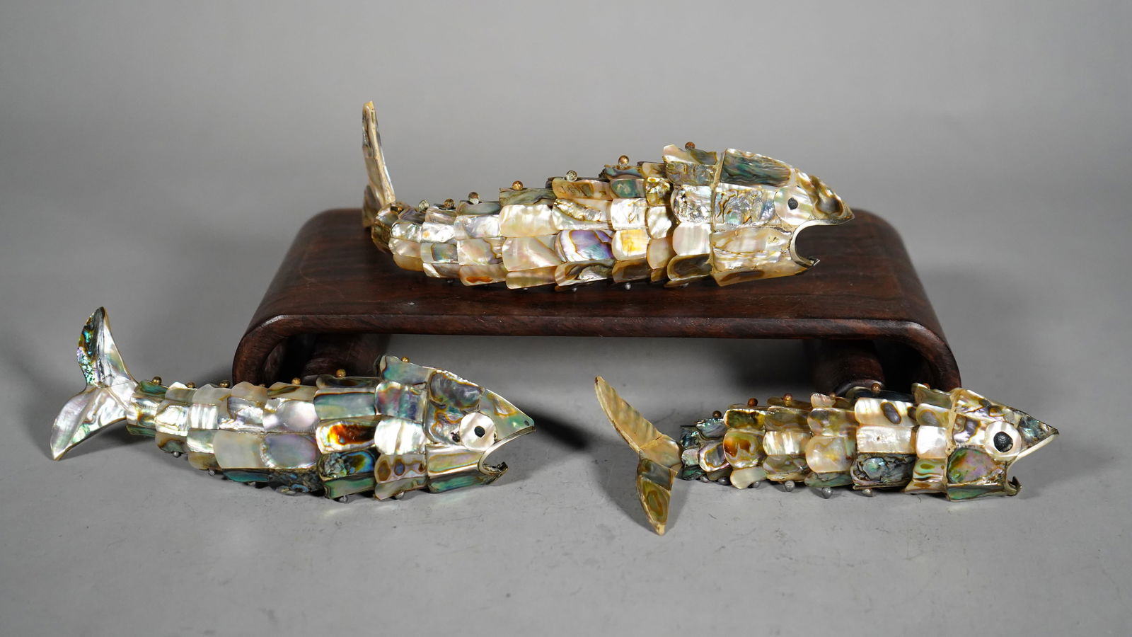Set of Three Vintage Mother of Pearl Articulated Fish Bottle Openers (1 of 6)