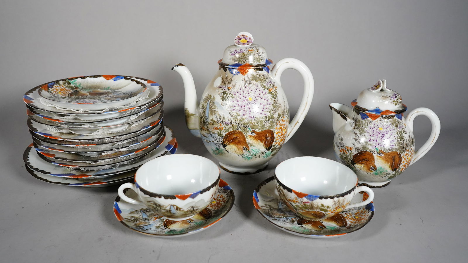 Antique Japanese 19pc Kutani Eggshell Porcelain Set With Signed Auction