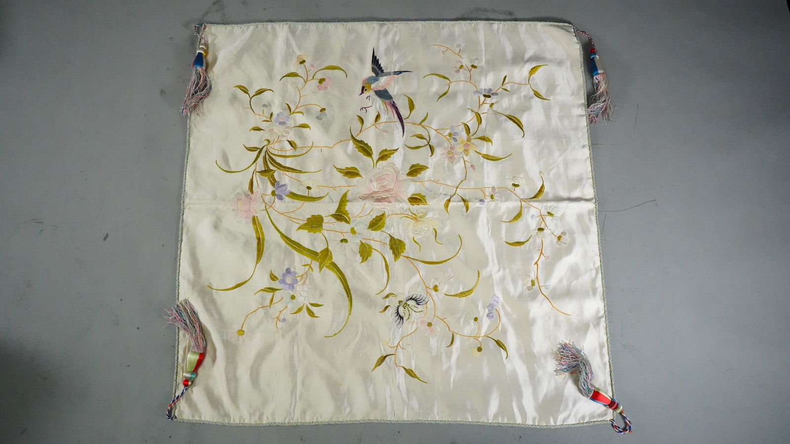 A Square Silk Embroidery with Flower & Birds (1 of 6)