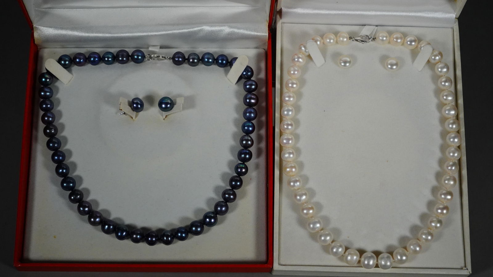 Two Sets of Natural Pearl Necklaces & Earrings with Gift Box (1 of 6)