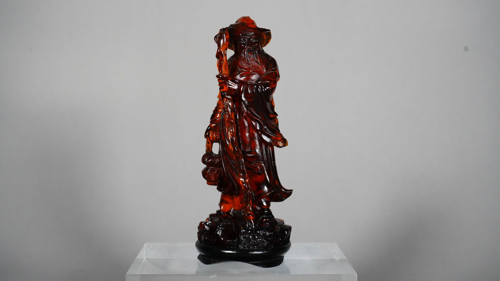 Antique Chinese Amber Carved Figurine of Old Man (1 of 7)