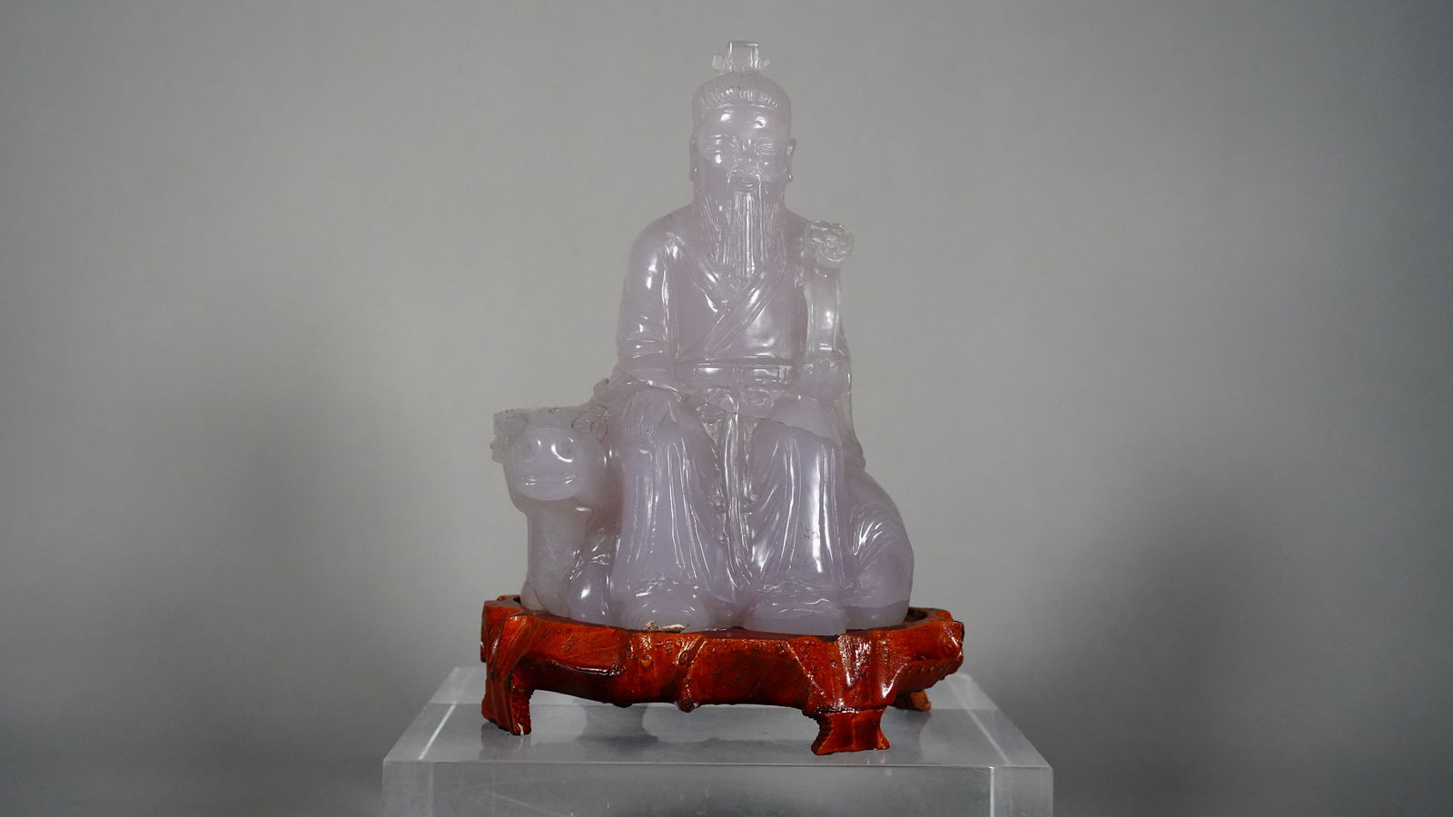 Old Chinese Lavender Jadeite Carved Immortal Figures Statue (1 of 6)