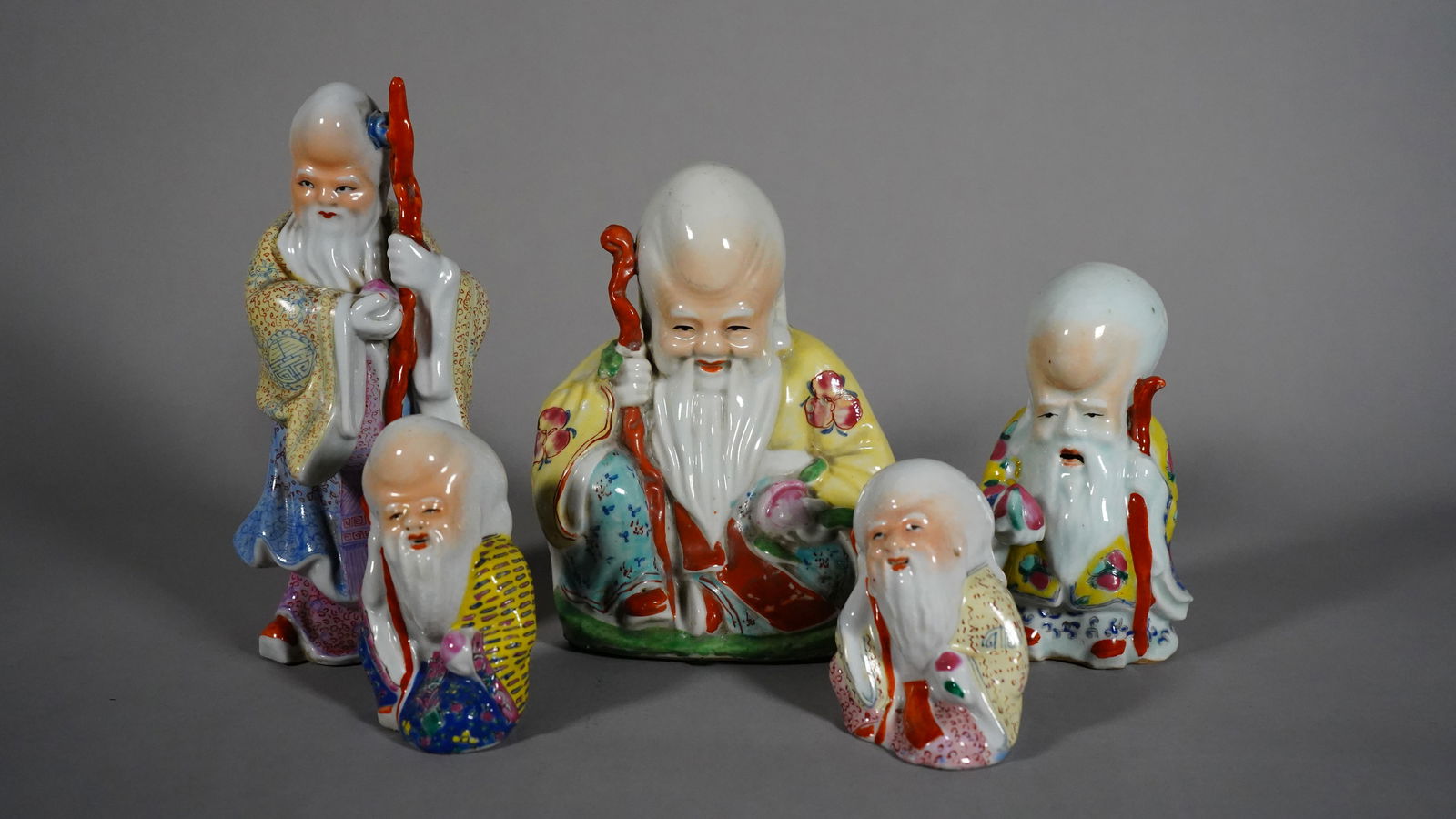 Five Chinese Antique Famille Rose Porcelain Immortal "SHOU" Figures Statue (1 of 8)