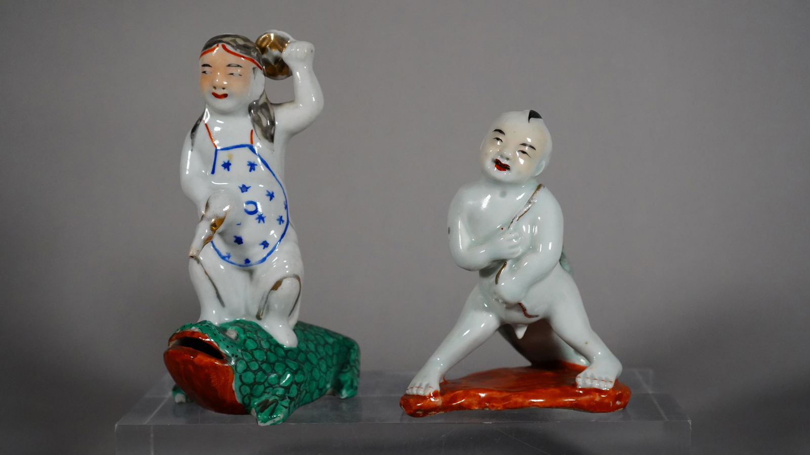 Two Chinese Antique Famille Rose Porcelain Boy Figures Statue (1 of 6)