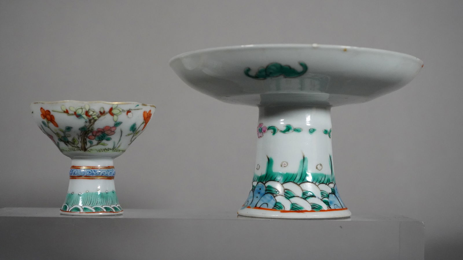 Two Antique Chinese Famille Rose Porcelain Footed Dish Plates (1 of 7)