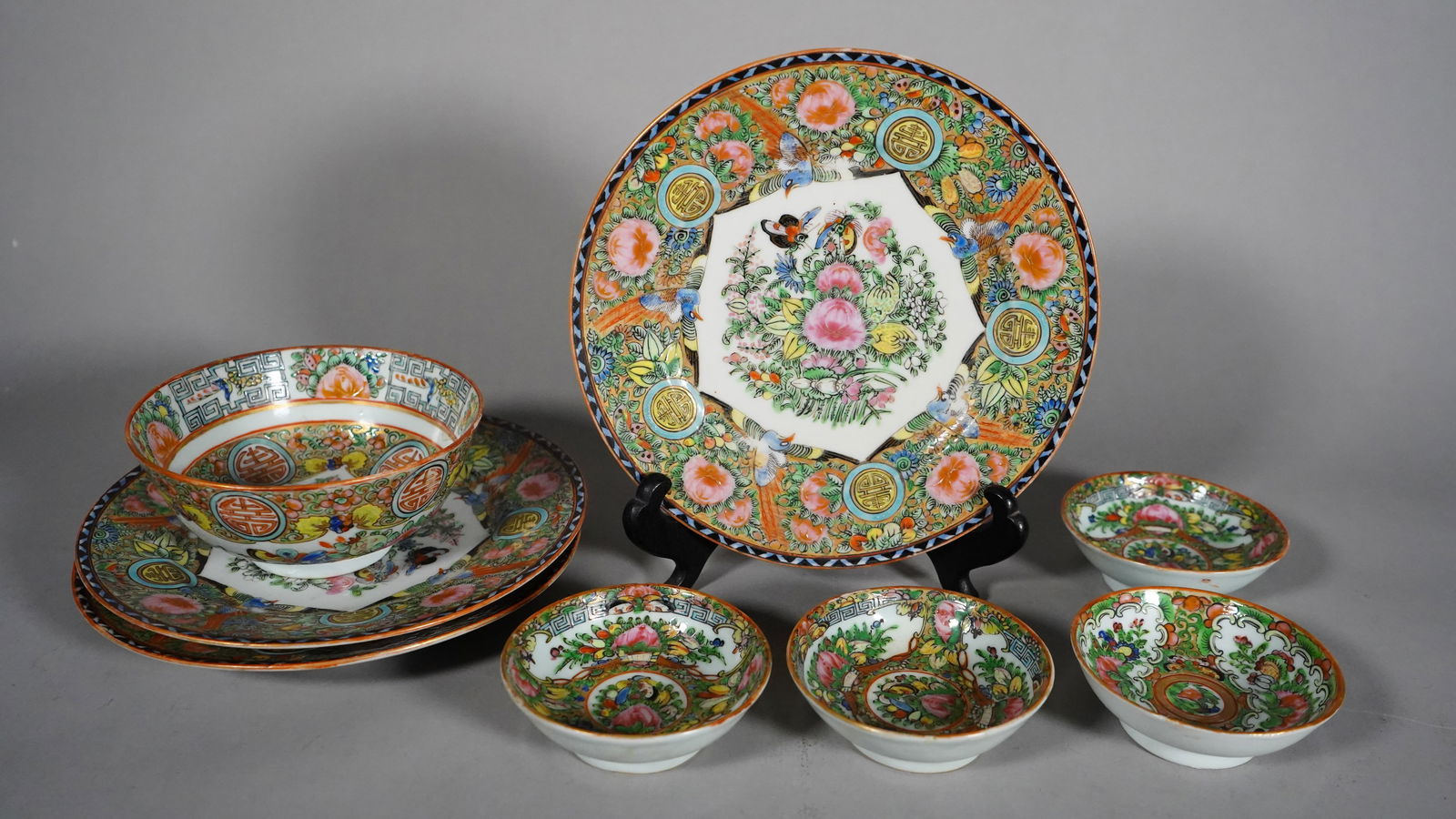 Eight Antique Chinese Export Famille Rose Longevity "SHOU" Porcelain (1 of 9)
