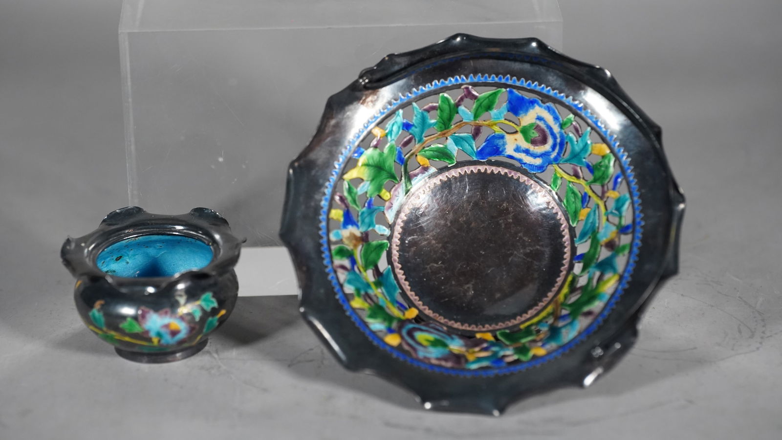Two Lovely Antique Chinese Sterling Silver Enameled Basket & Incense Burner (1 of 8)