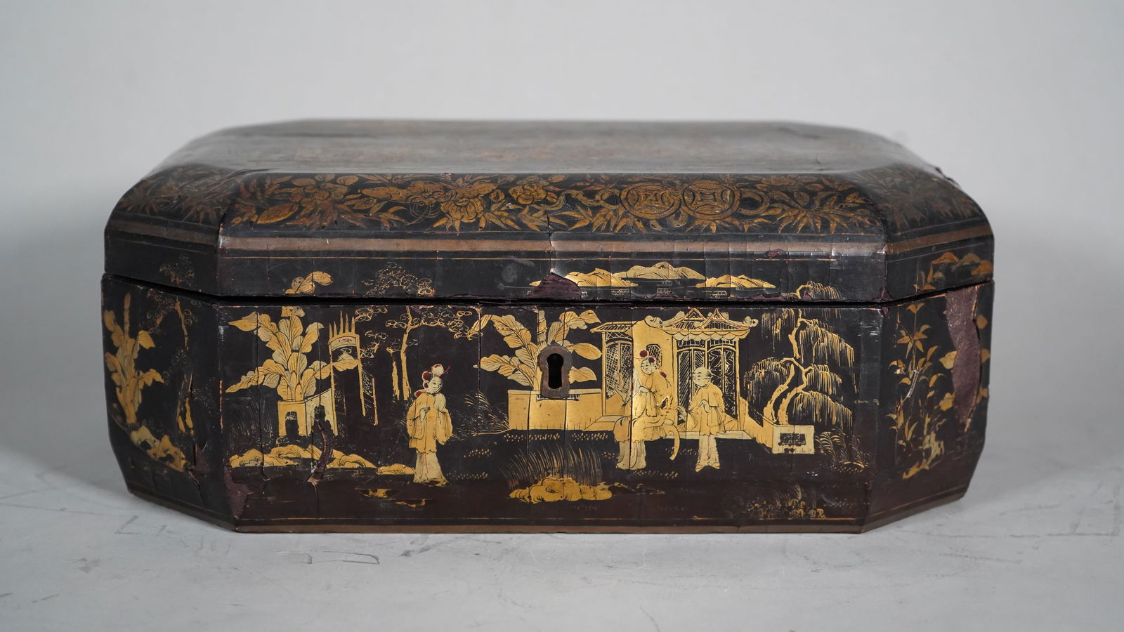19th Century Antique Chinese Export Black Gilt Lacquer Sewing Box (1 of 7)