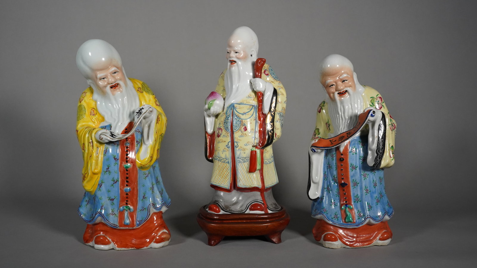 Set of 3 Vintage Oriental Famille Rose Porcelain Figures Chinese God of Longevity (1 of 9)