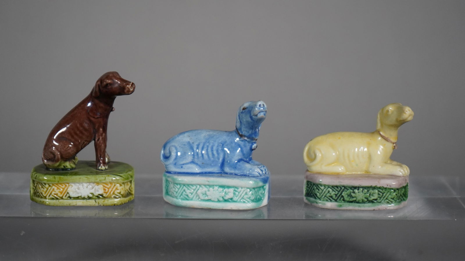 Three Vintage Rare Chinese Sancai Dog Porcelain Figurine Statues (1 of 6)