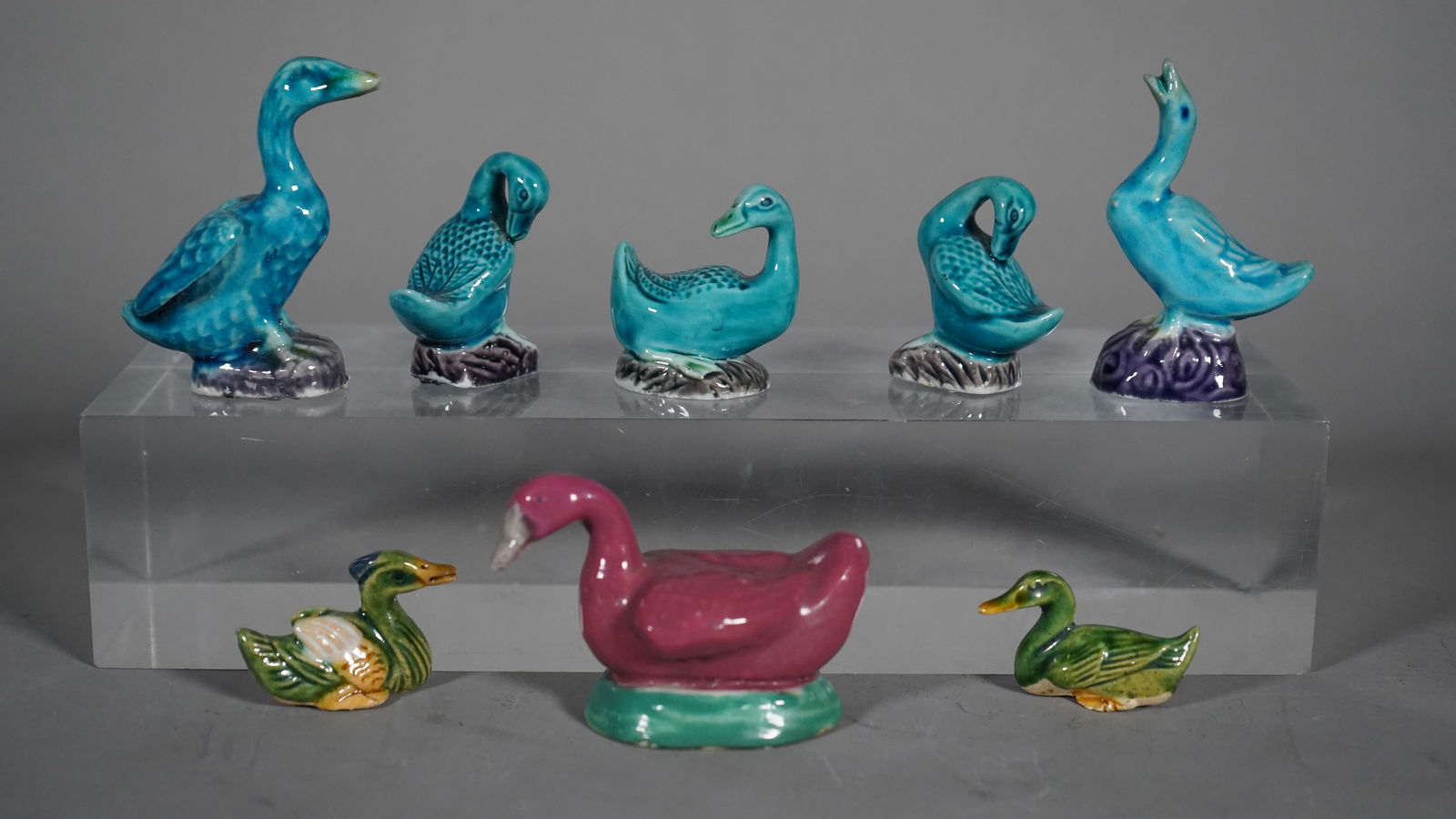 Group of 8 Antique Chinese Porcelain Mini Duck Statues (1 of 8)