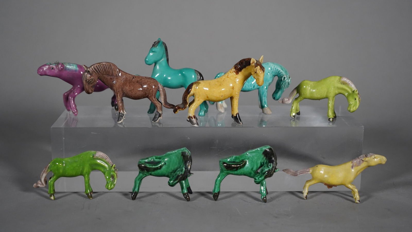 Group of 10 Antique Chinese Export Multiple Color Glazed Mini Porcelain Horse Statues (1 of 6)
