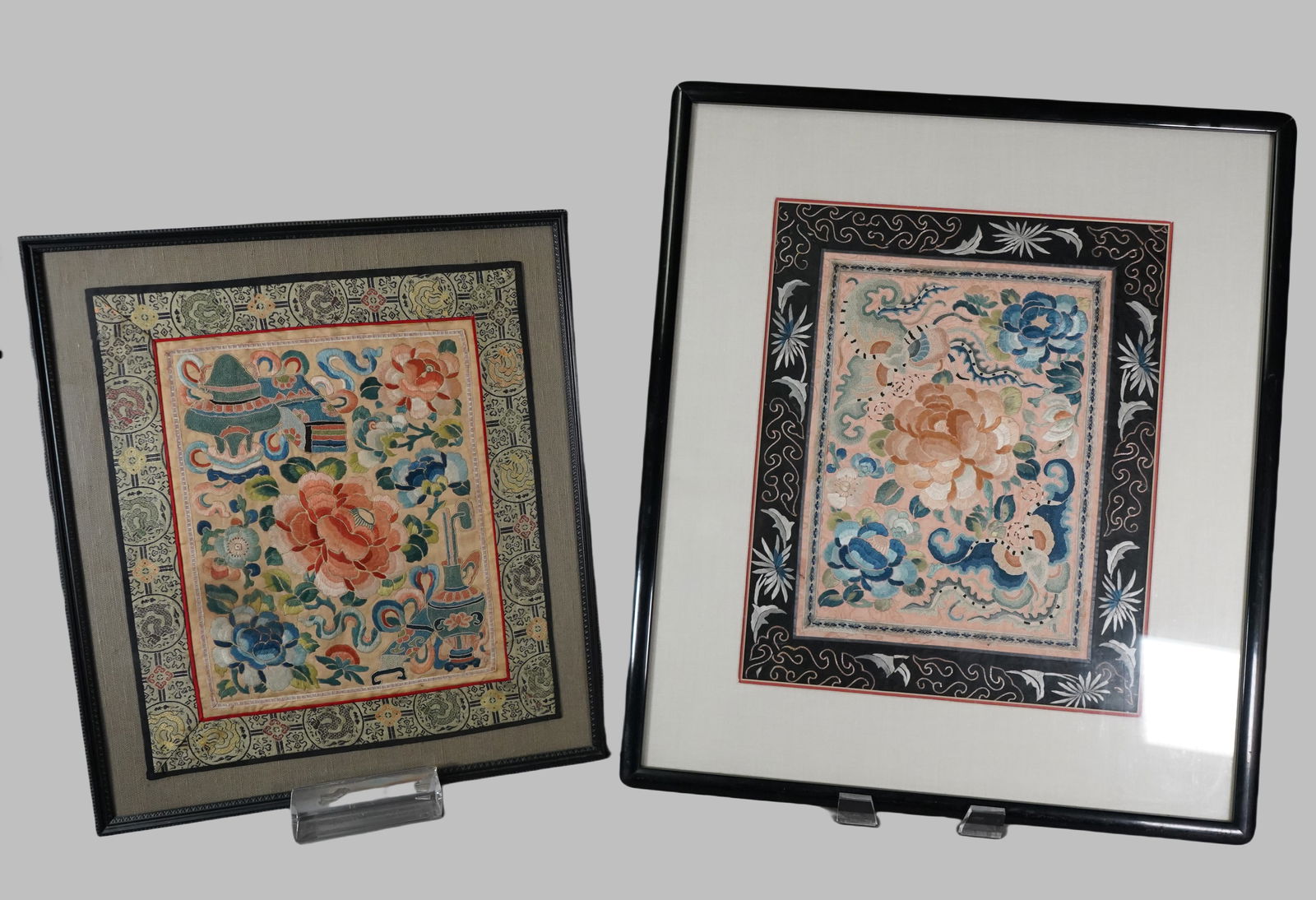 Two Framed Chinese Antique Hand Embroidered Portfolio Piece Panels (1 of 10)