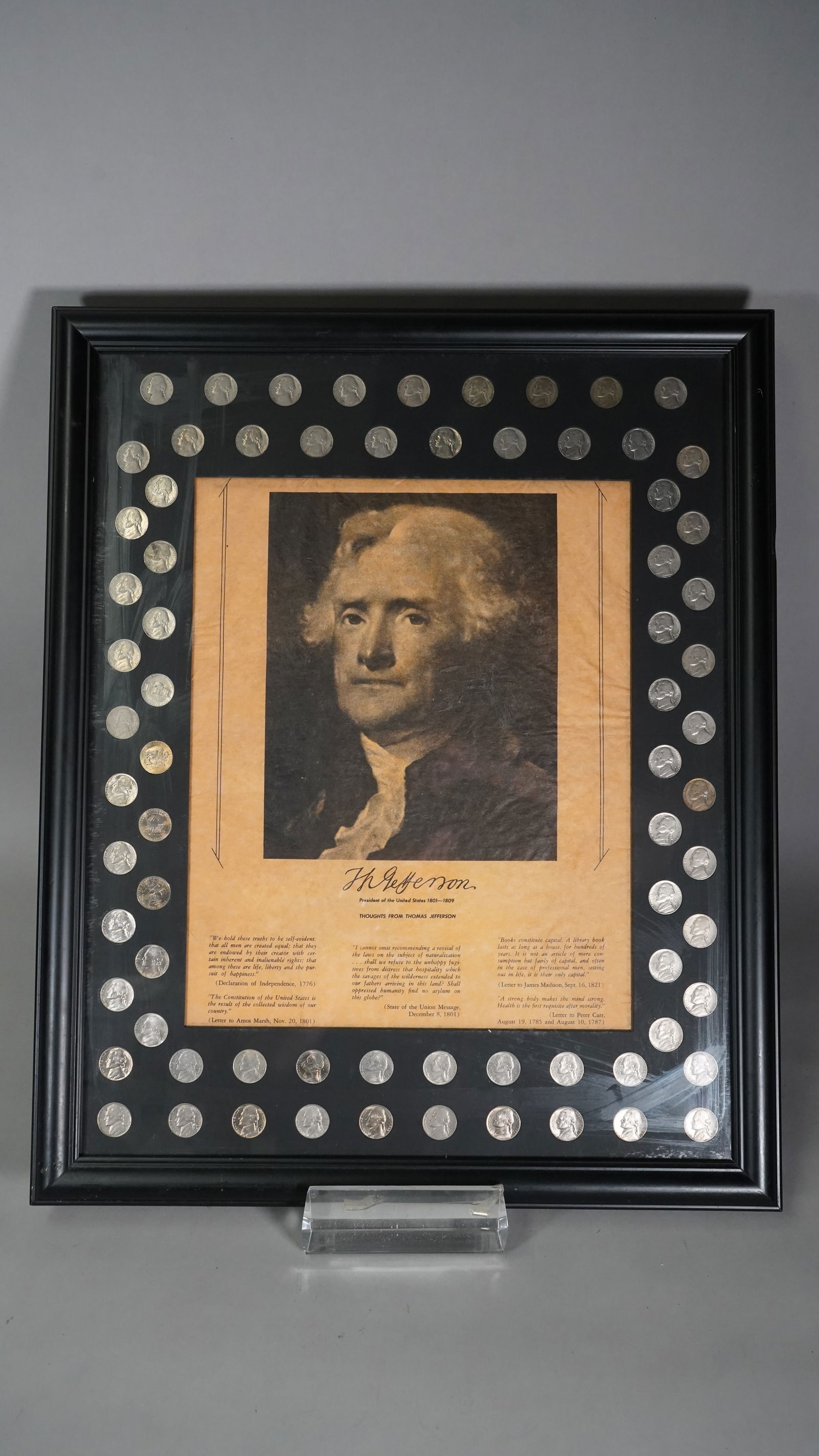 73 Thomas Jefferson Nickels Set with An Old Poster of "Thoughts of Thomas Jefferson"( President of (1 of 8)
