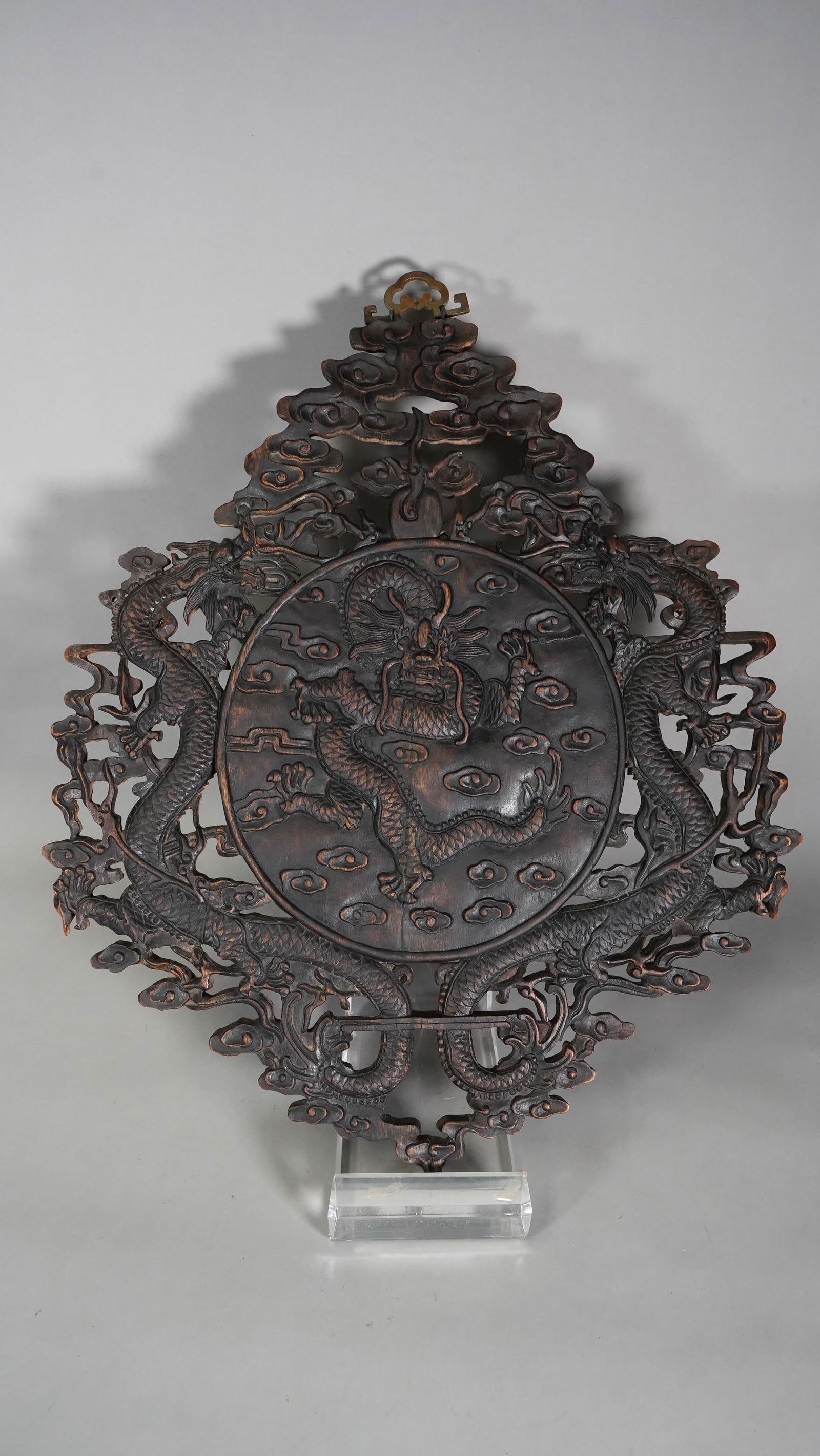 Old Chinese Hand Carved Wood Dragon Pattern Ornament (1 of 7)