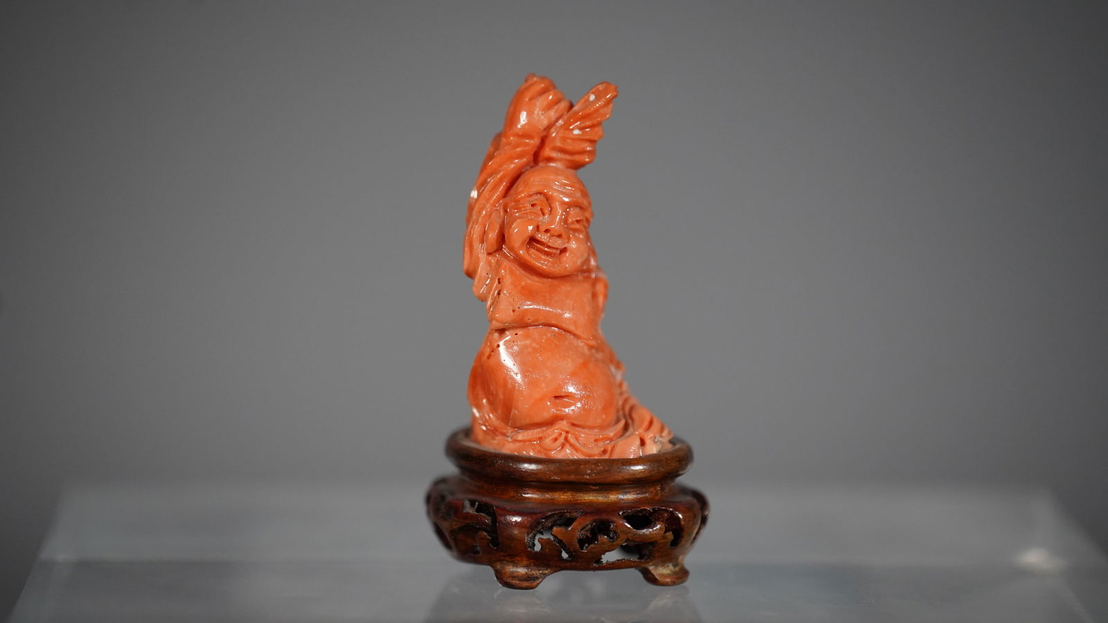 Lovely Chinese Hand Carved Red Coral Happy Laughing Buddha Figure Statue (1 of 6)