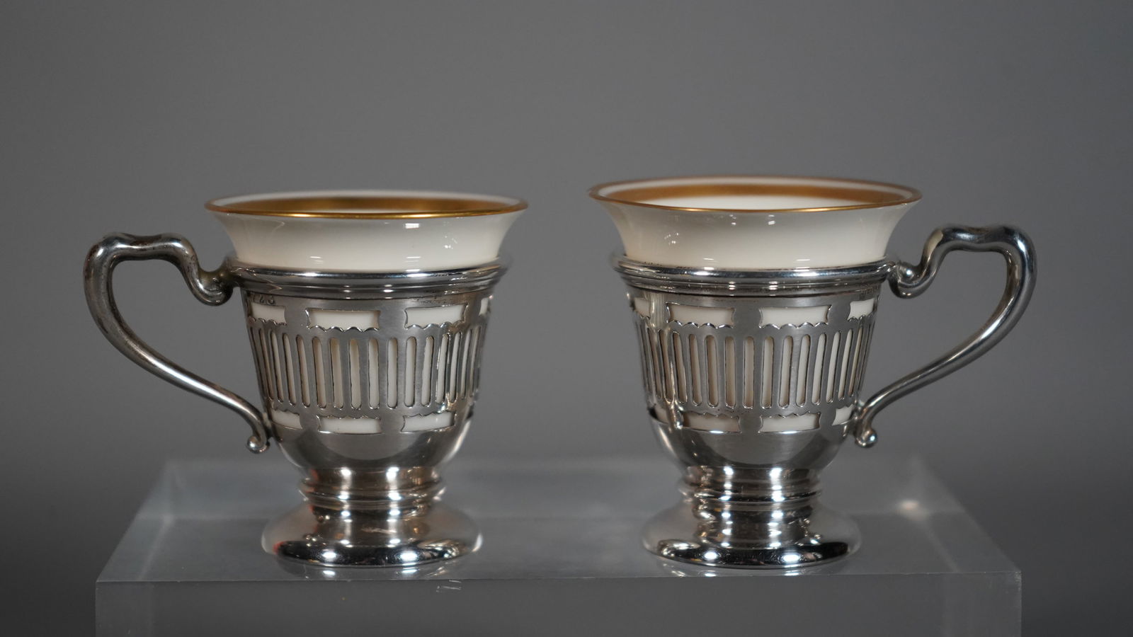 Pair of Sterling Silver Marked Holder with Lenox Insert Cups (1 of 6)