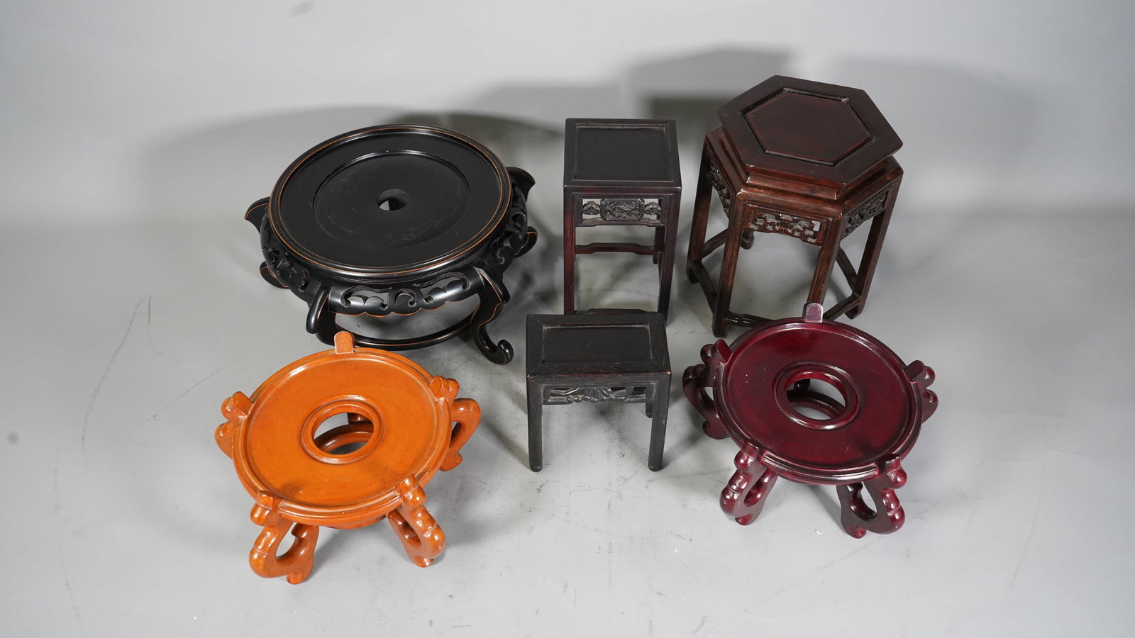 Lot of 7 Oriental Handmade Wooden Display & Plant Stands (1 of 6)