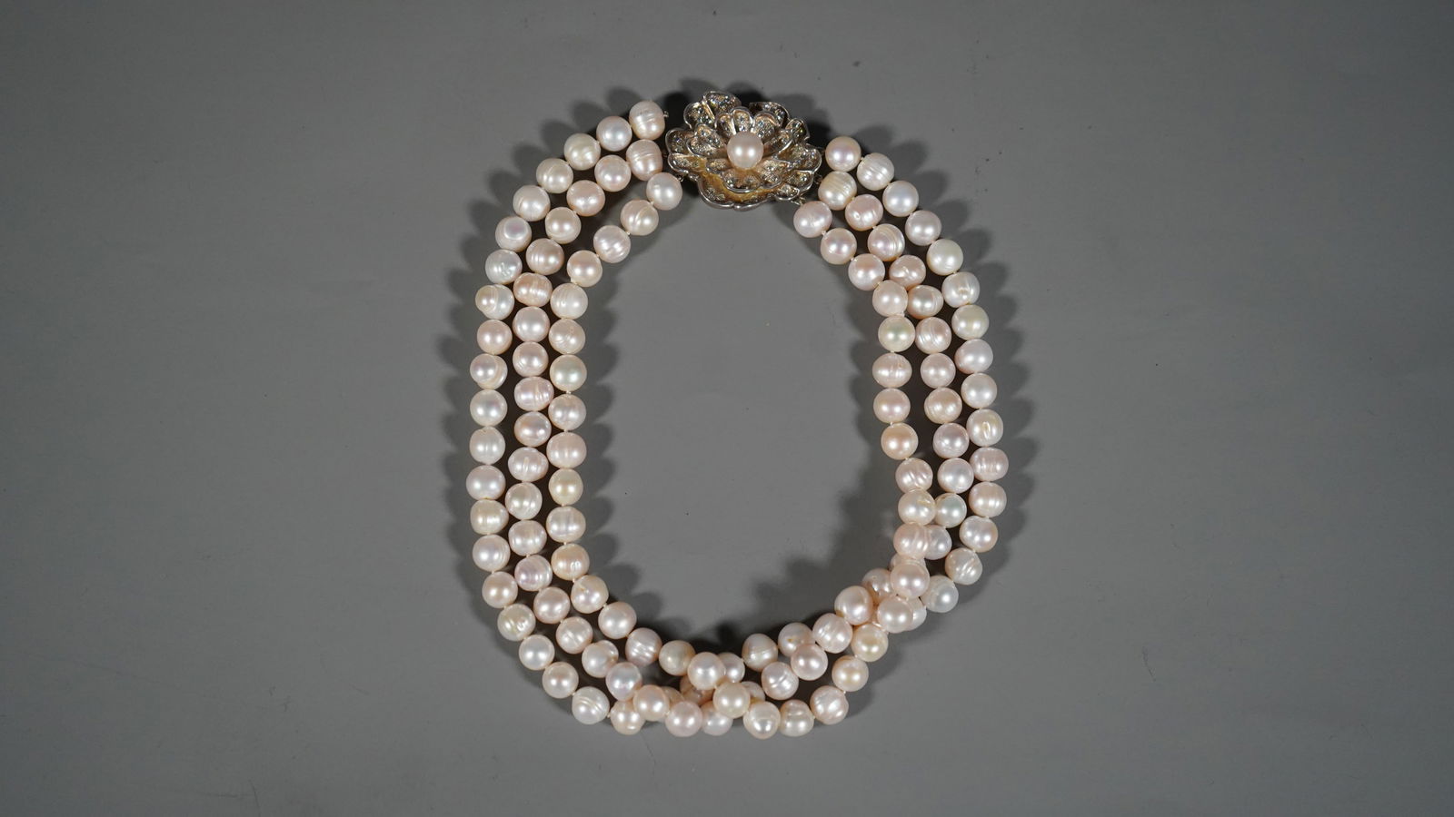 Beautiful Triple Strands Necklace with Natural Cultured Pearl Beads & Customized 925 Sterling Silver (1 of 6)
